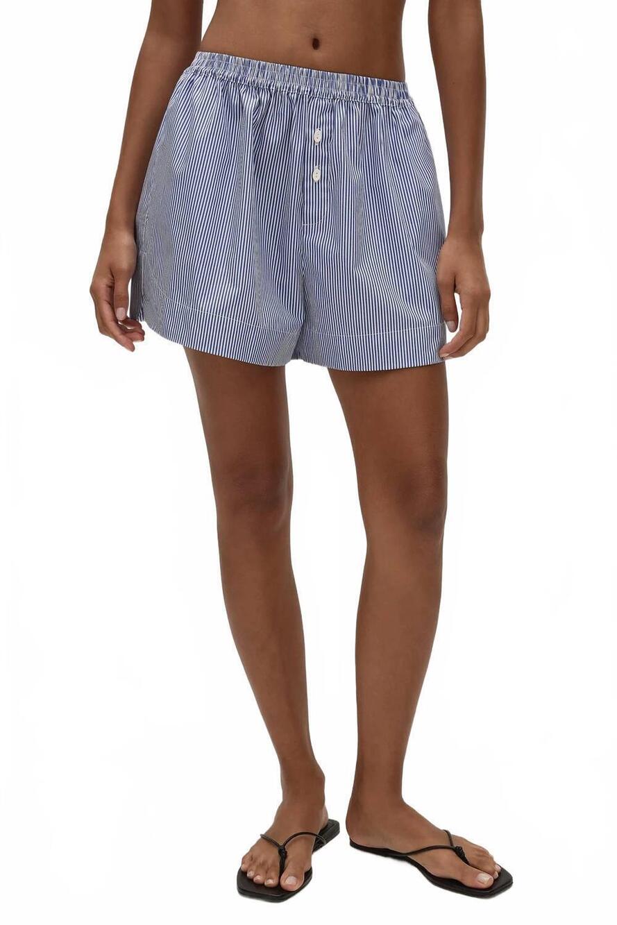 NEW FAITHFULL THE BRAND lonia boxer style shorts in helle stripe vintage navy